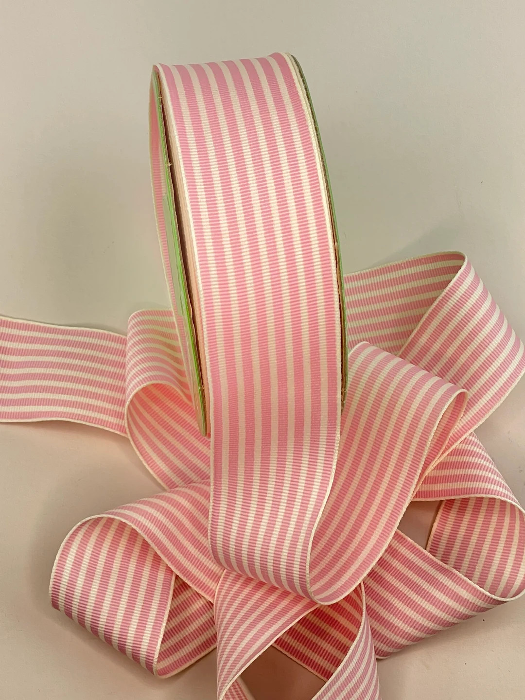 Striped Grosgrain Ribbon 1.5 Inches Baby Pink Cream - Etsy | Etsy (US)