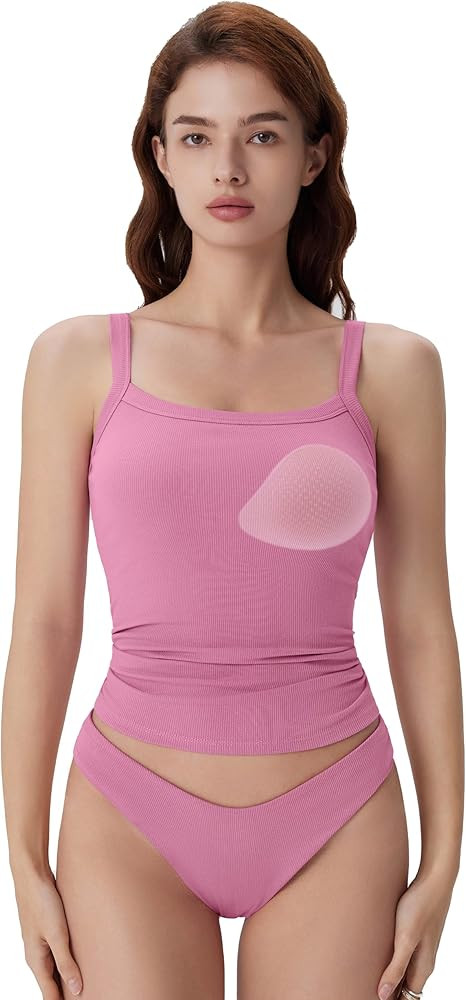 SUUKSESS Women Cotton Rib Padded Tank Tops Sleeveless Spaghetti Strap Square Neck Tops Summer Cam... | Amazon (US)