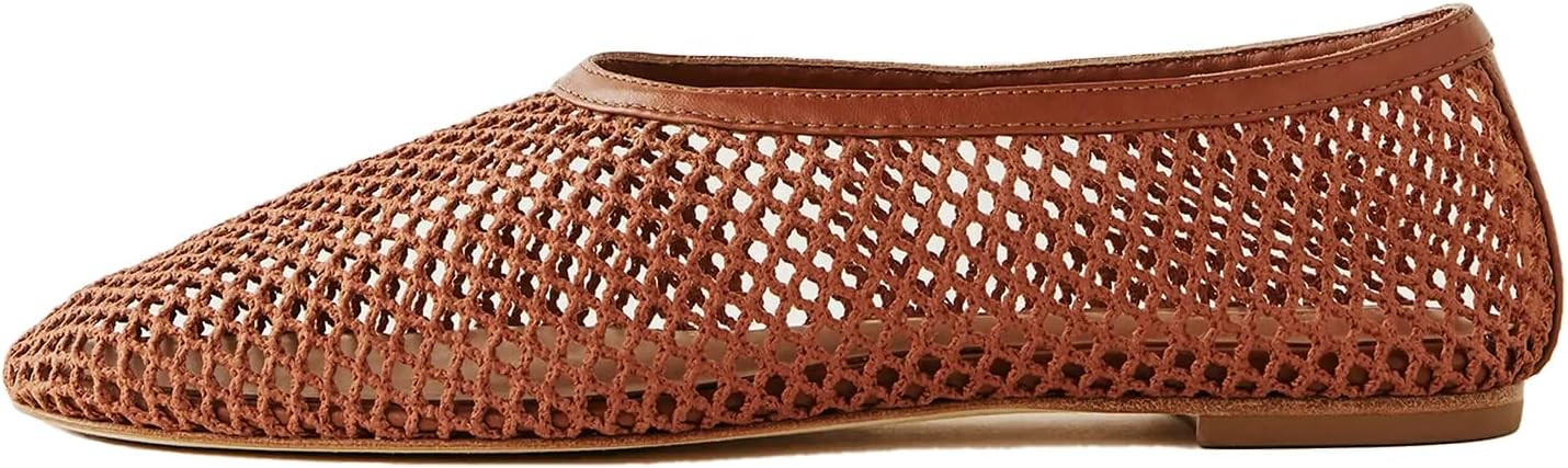 Mesh Ballet Flats for Women Comfortable Round Toe Pull On Fishnet Mary Jane Flat Shoes Causal Wid... | Amazon (US)