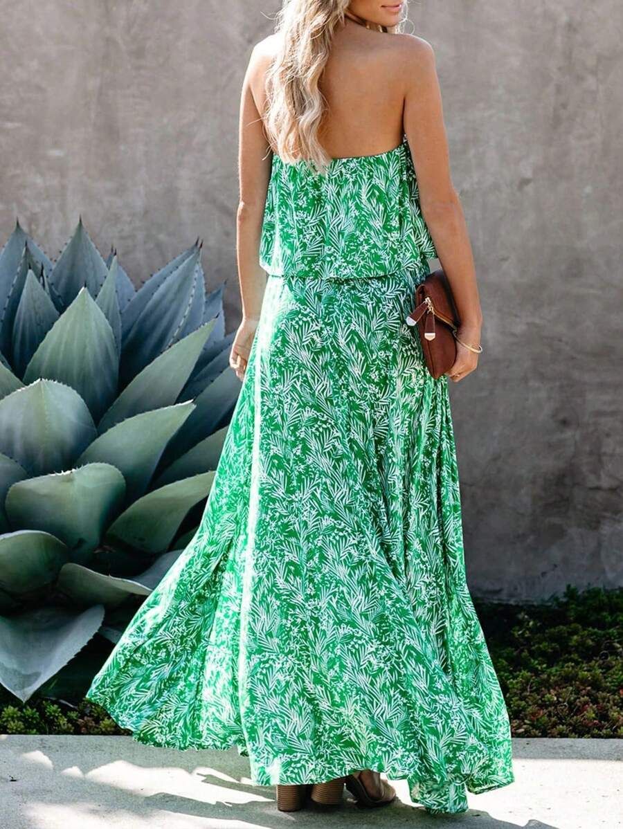 Tropical Print Tassel Detail Split Thigh Tube Dress | SHEIN