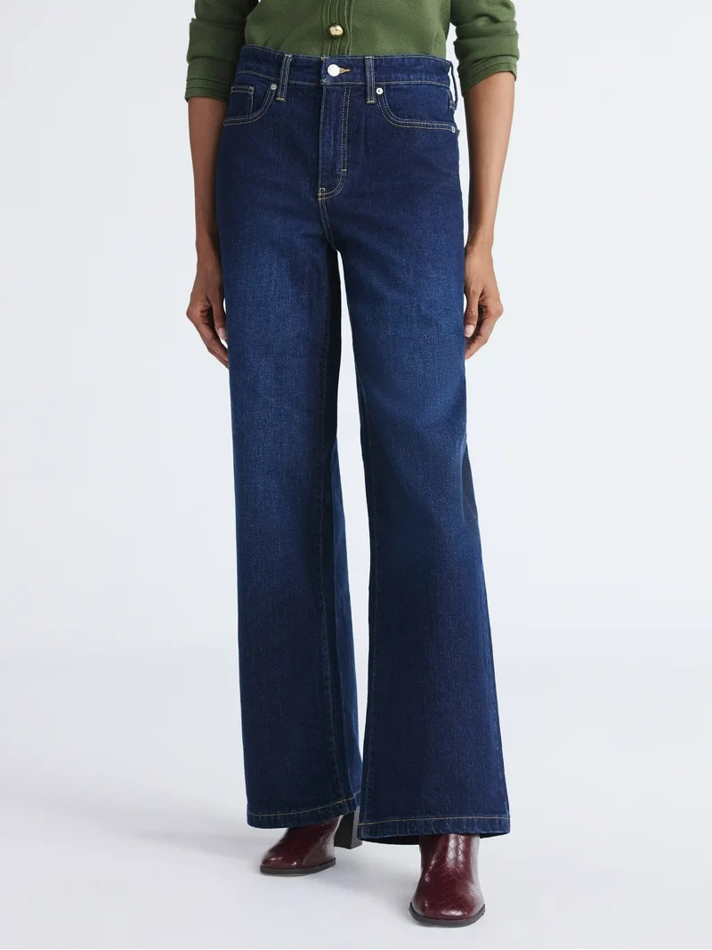 Free Assembly Women's High Rise Full Length Wide Leg Jeans, 32" Inseam, Sizes 0-20 | Walmart (US)
