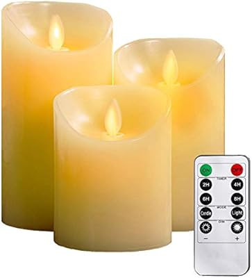 YIWER Flameless Candles, 4" 5" 6" Set of 3 Real Wax Not Plastic Pillars, Include Realistic Dancin... | Amazon (US)