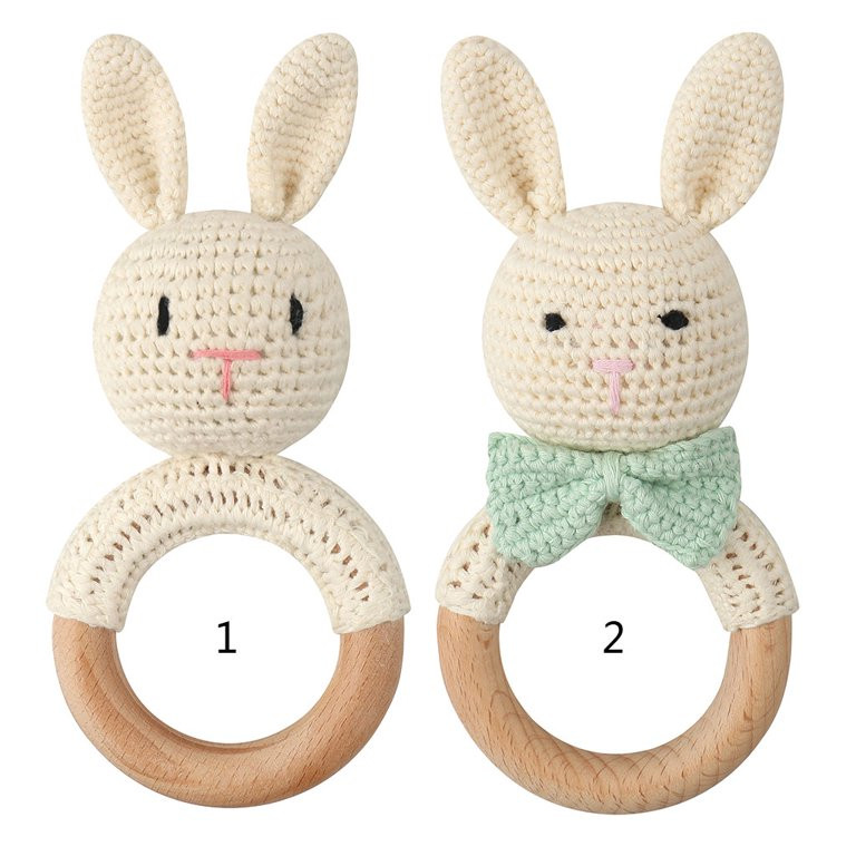 ✪ Baby Wooden Teether Ring DIY Crochet Bunny Rattle Newborn Pram Crib Toy Soother Bracelet Teet... | Walmart (US)