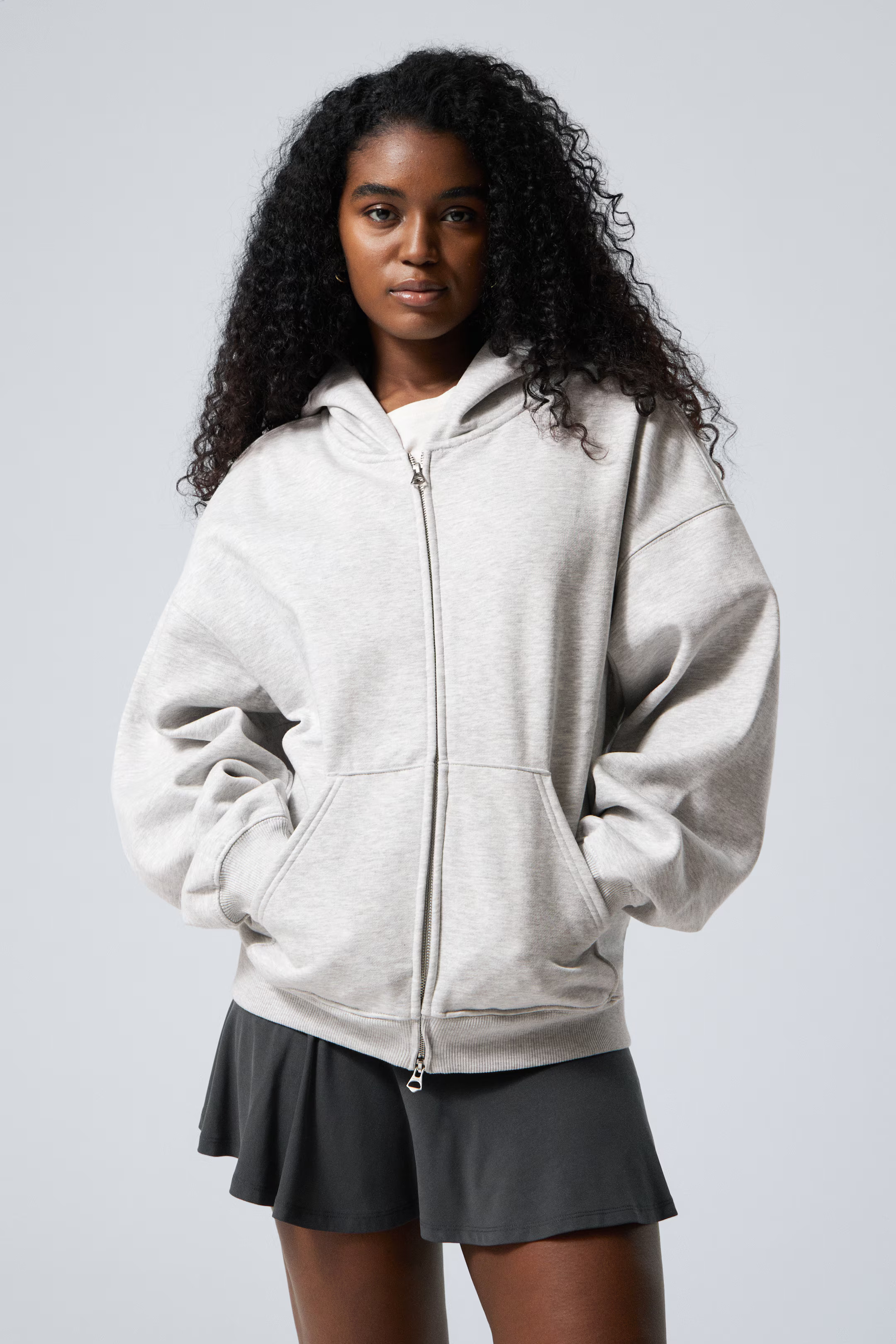 Oversized Heavyweight Zip Hoodie - Grey Melange - Ladies | H&M GB | H&M (UK, MY, IN, SG, PH, TW, HK)
