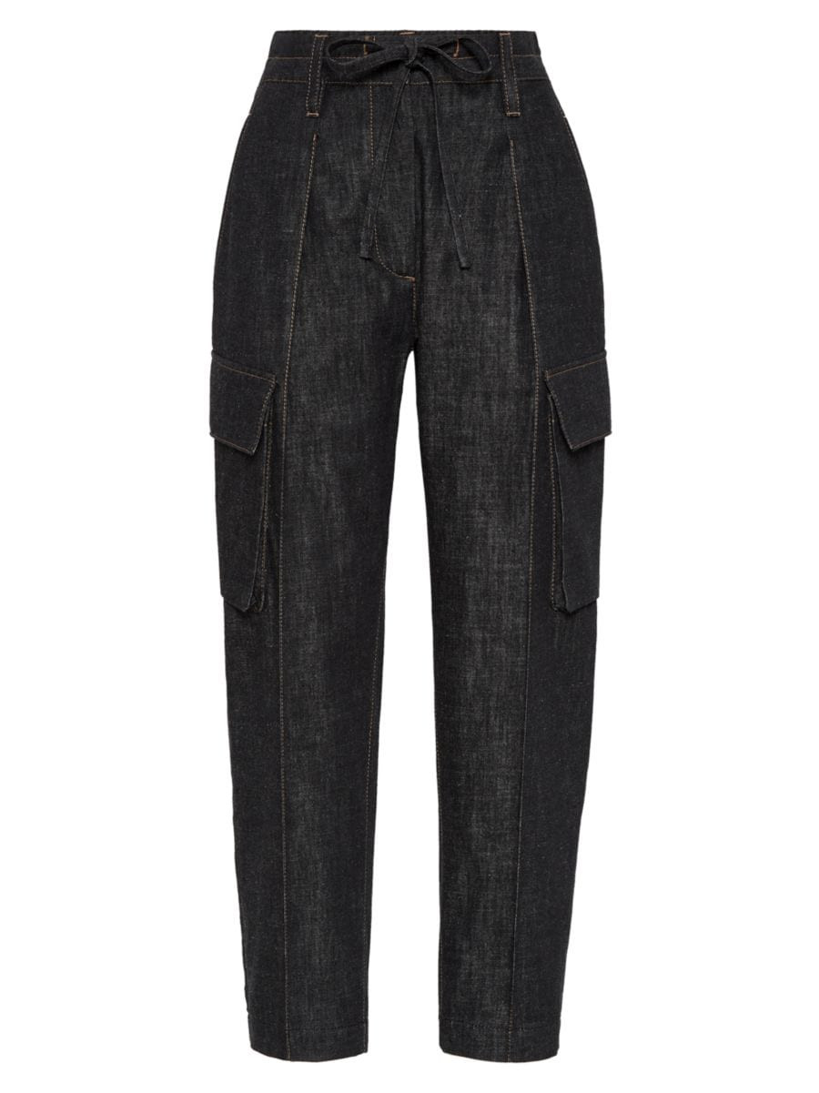 Dark Polished Denim Baggy Utility Jeans With Drawstring And Shiny Tab | Saks Fifth Avenue