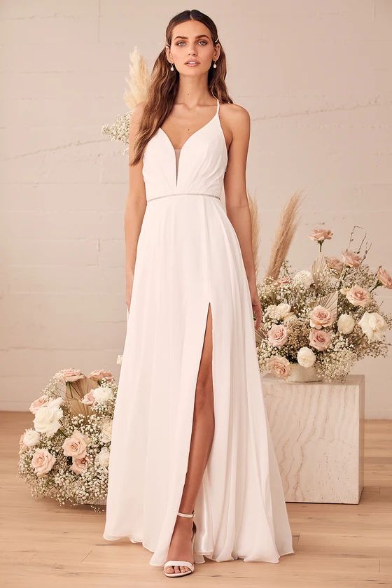 She's Gorgeous White Lace-Up Rhinestone Maxi Dress | Lulus (US)
