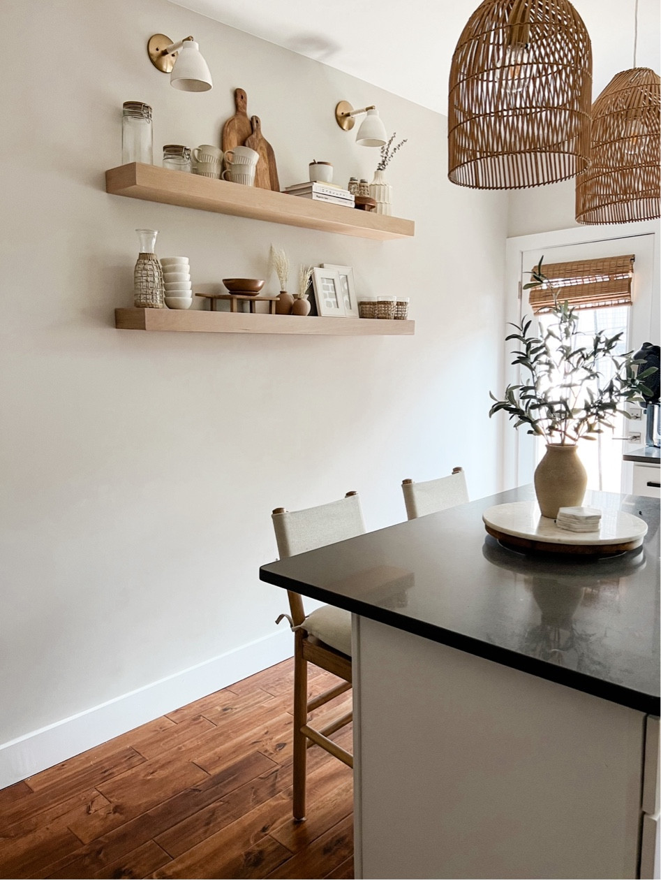 We finally found a home for these pretty textured sconces - in the kitchen above the floating shelves! They blend in with the rest of our kitchen decor so seamlessly! #kitchendecor #sconce #wallsconce #accentlight 

#LTKhome