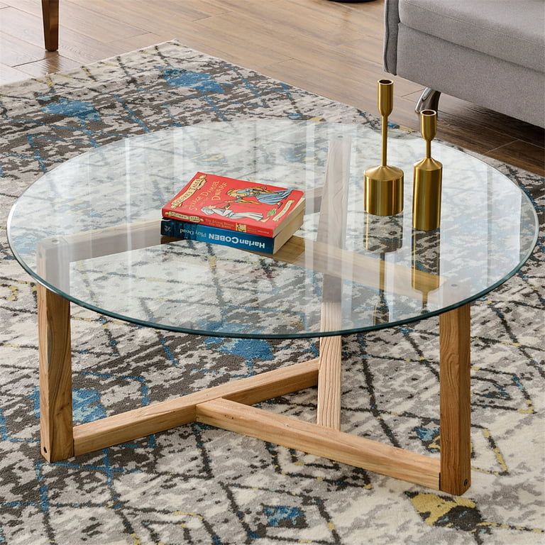 Round Coffee Table with Glass Tempered Tabletop, Modern Side Table for Living Room, Bedroom, 35.4... | Walmart (US)