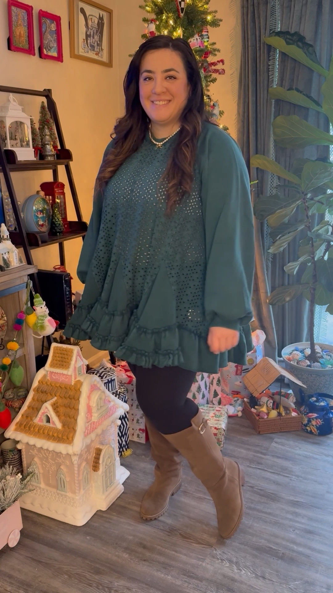 Ruffle hem tunic length sweatshirt, Peter Pan collar sweater dress, wide calf suede boots, Free People Style 

#LTKMidsize #LTKSeasonal #LTKStyleTip