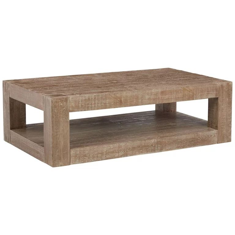 Signature Design by Ashley Waltleigh Rectangular Pine Wood Modern Cocktail Table, Distressed Brow... | Walmart (US)