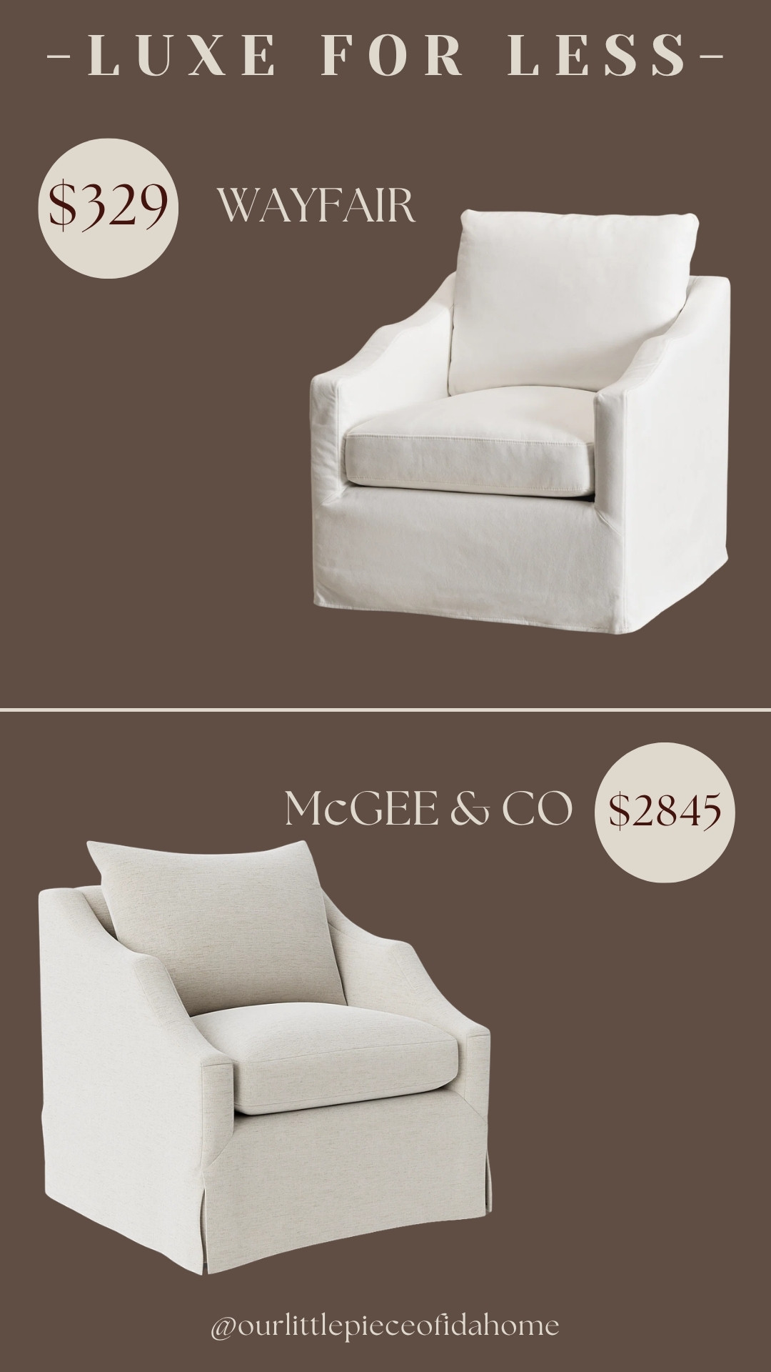 I’m always looking for designer-inspired seating that gives the same timeless look for a fraction of the price, and this chair is one of my favorite recent finds. The classic silhouette, slipcovered look, and neutral fabric feel right at home in a living room, bedroom, or reading corner.

I love finding pieces that make a space feel elevated without the designer markup, and this one delivers that look beautifully. Shop both options and decide which fits your home and budget best.
@Wayfair 

 #LTKU #LTKHome #LTKSaleAlert