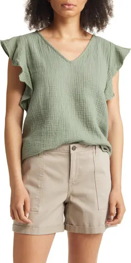 V-Neck Ruffle Sleeve Top | Nordstrom