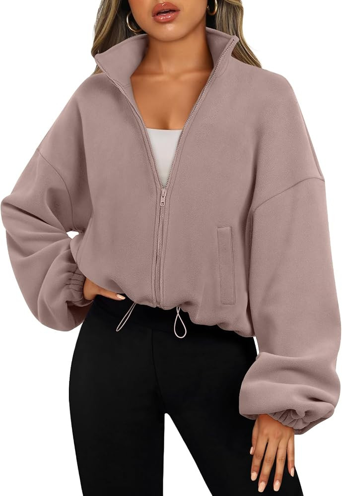 AUTOMET Womens Fleece Jackets Zip Up Oversized Cropped Sweatshirts | Amazon (US)