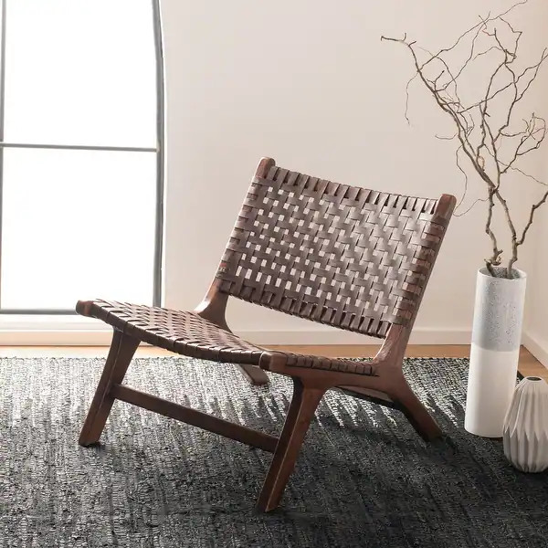 SAFAVIEH Luna Leather Woven Accent Chair - 25.2" W x 31.5" L x 26.8" H - Overstock - 29641284 | Bed Bath & Beyond