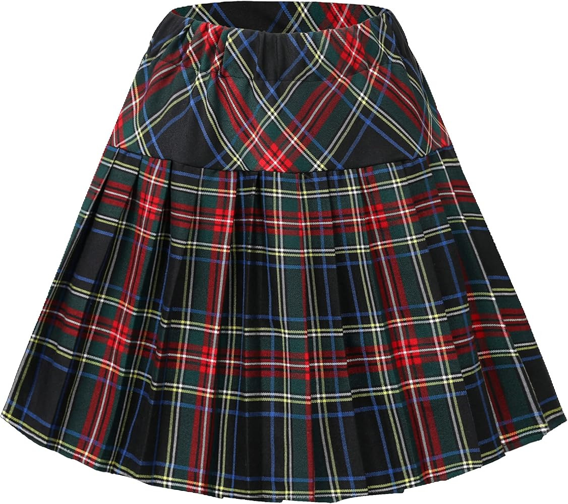 Women's Elastic Waist Plaid Pleated Skirt Tartan Skater School Uniform Mini Skirts | Amazon (US)