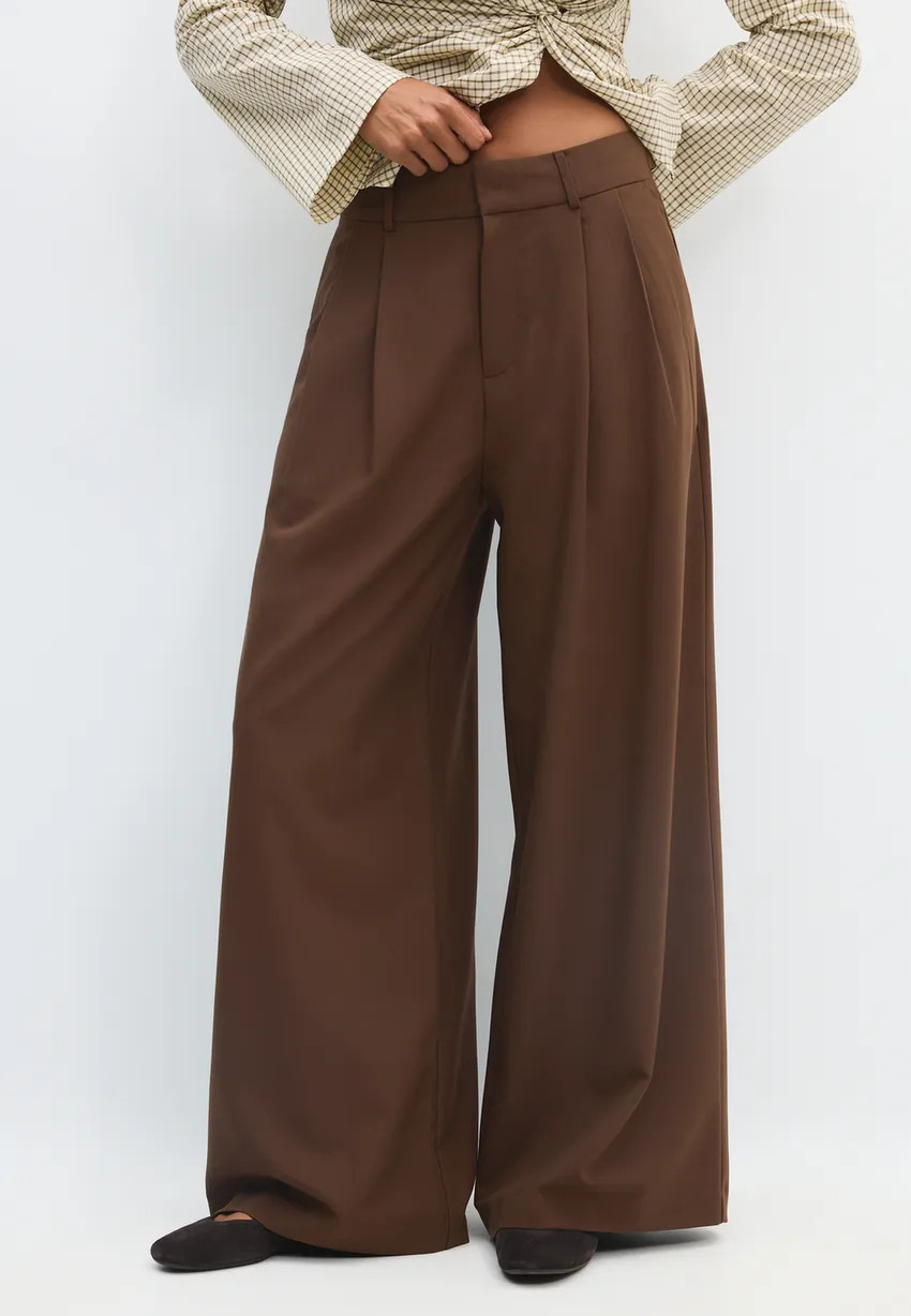 Stradivarius Pantalon habillé wide leg à taille ajustable  Noir 42 | Stradivarius (FR)