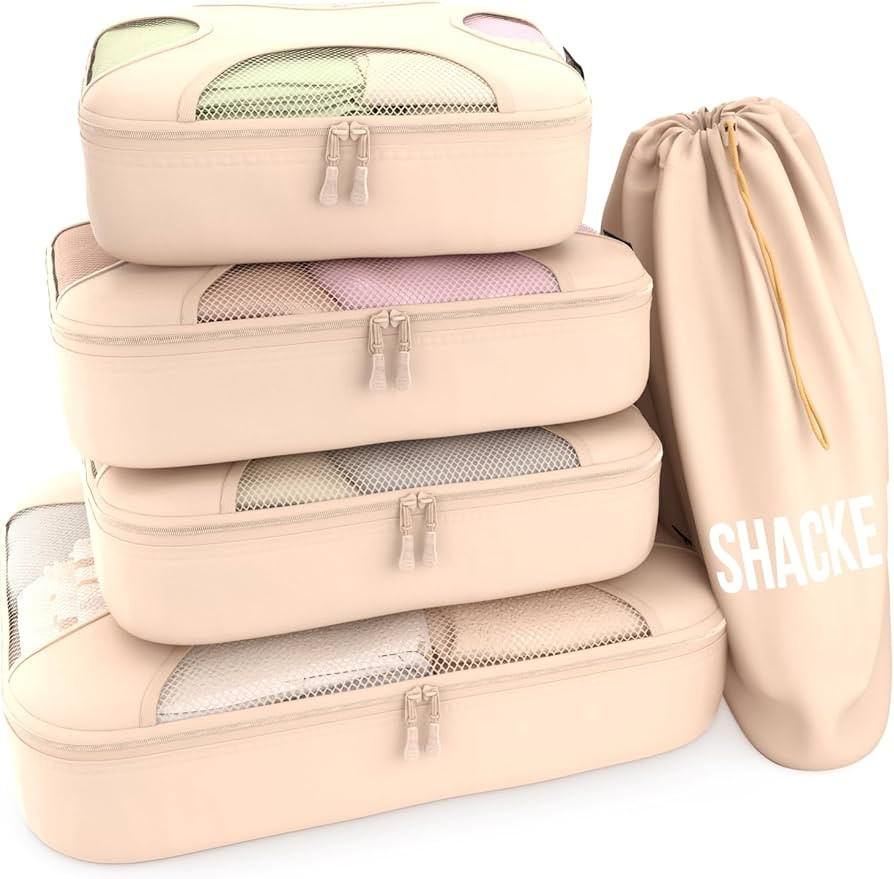 Shacke Pak - 5 Set Packing Cubes - Travel Organizers with Laundry Bag (Cream) | Amazon (US)