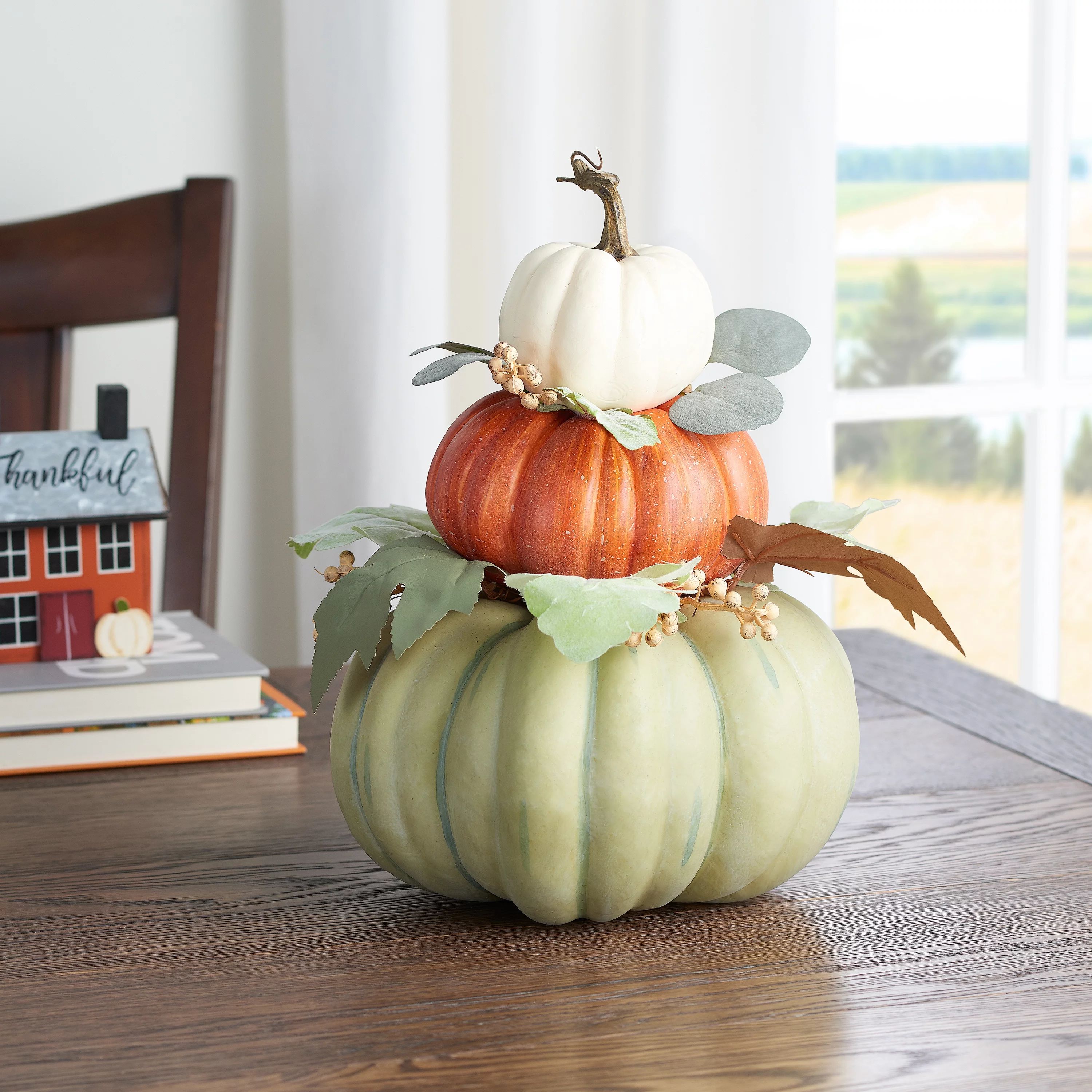 Way to Celebrate Harvest Pumpkin Stack Tabletop Decoration, 14" | Walmart (US)
