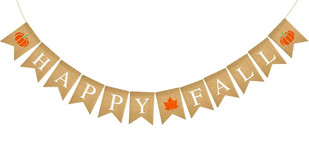 jijAcraft Happy Fall Burlap Banner - Thanksgiving & Harvest Home Decor, Pumpkin Maple Leaf Garlan... | Amazon (US)