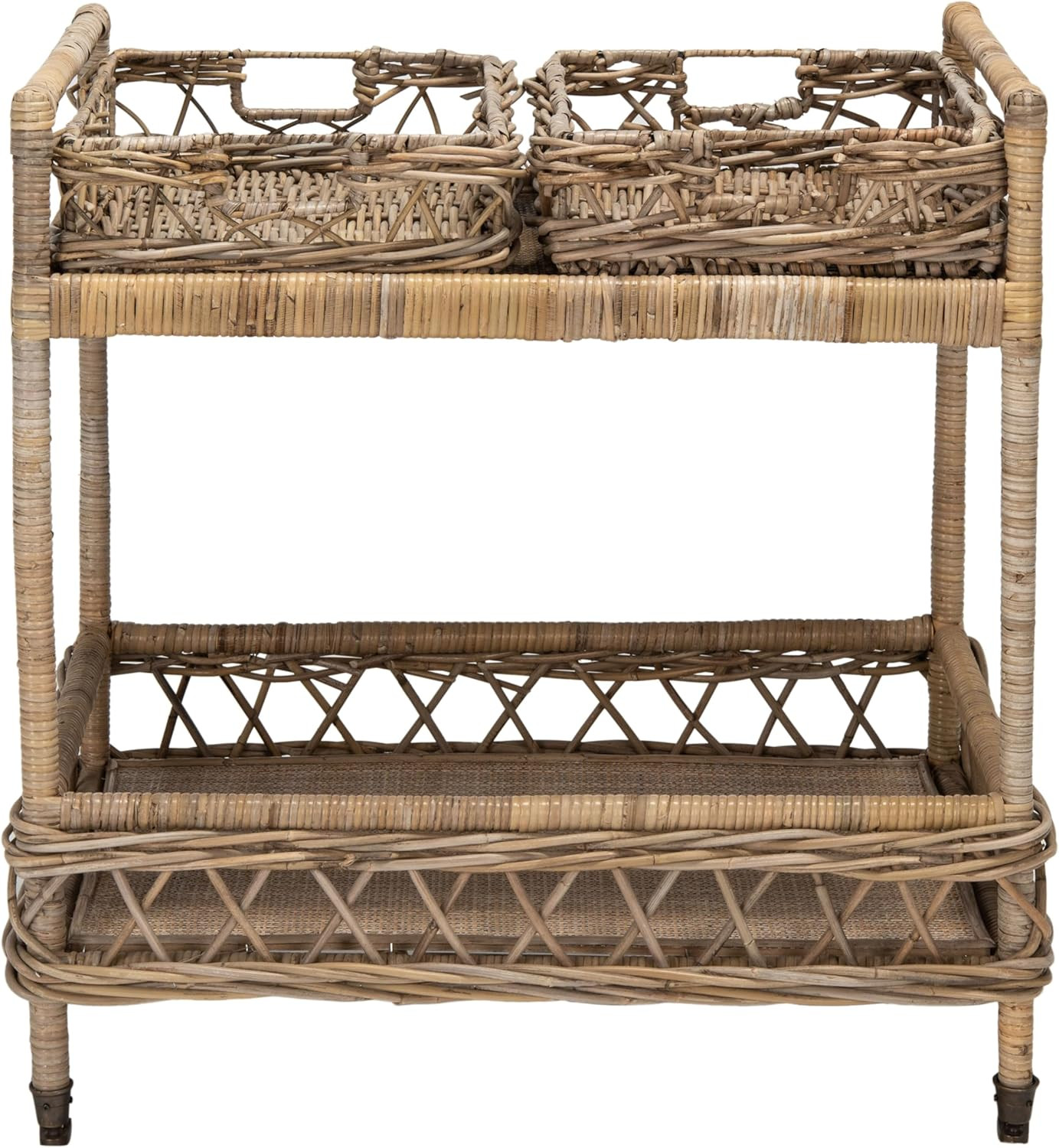 Safavieh Home Collection Ambrose BCT6500A Grey Wash and Antique Brass 2 Tier Rattan Bar Cart | Amazon (US)