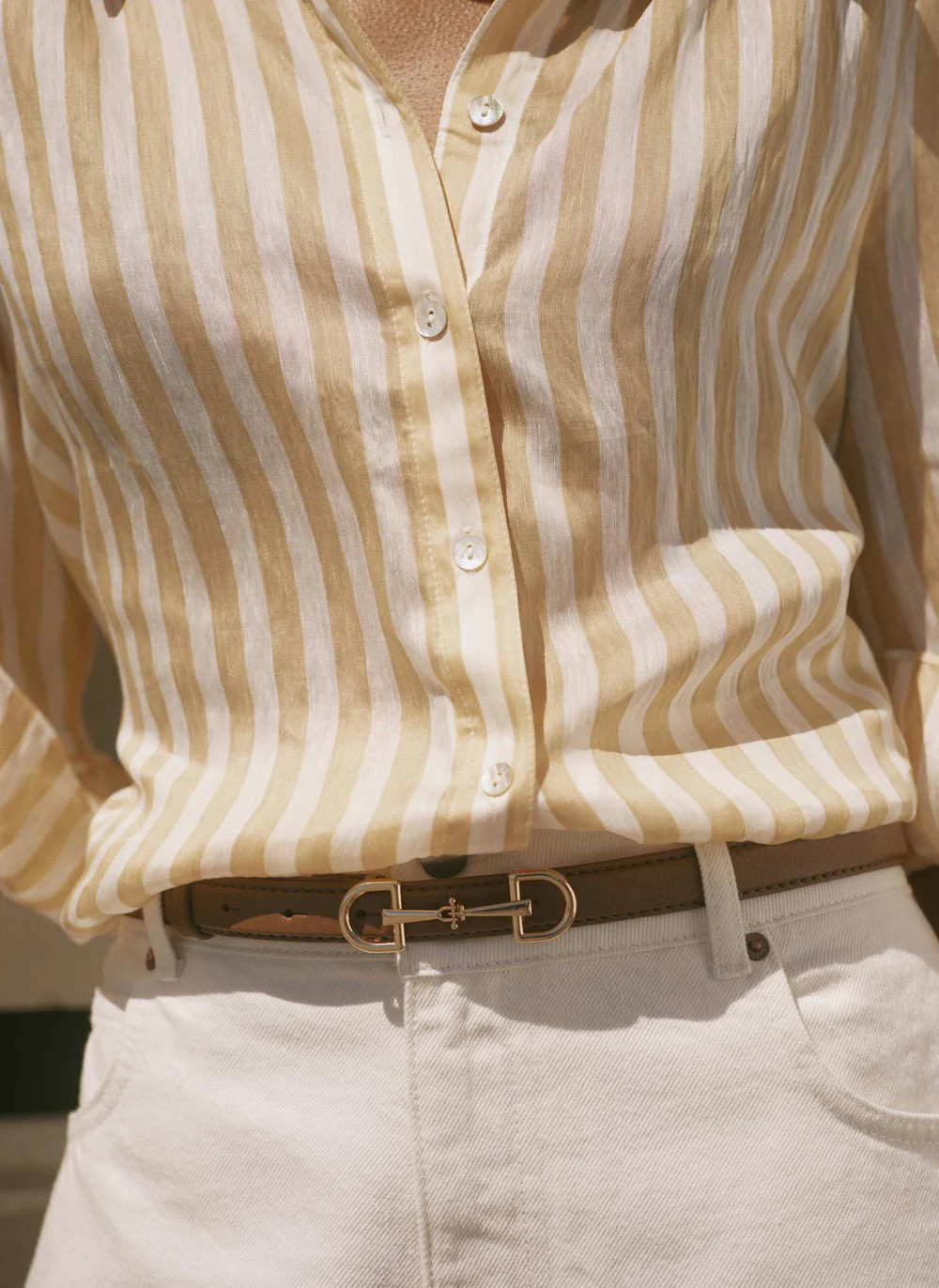 Yellow Striped Ruffle Detail Shirt | Mint Velvet