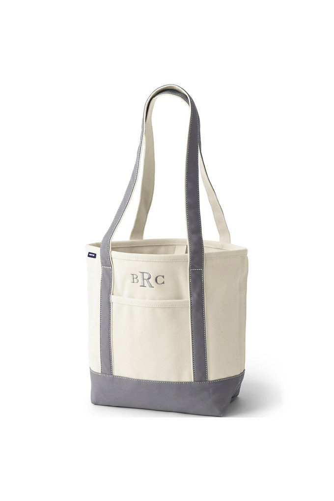 Medium 5 Pocket Open Top Long Handle Canvas Tote Bag - Lands' End - Ivory | Lands' End (US)