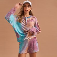 Drop Shoulder Tie Dye PJ Set | SHEIN