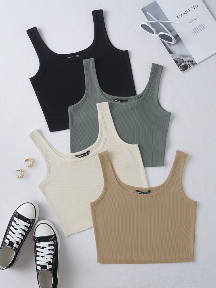 4pack Solid Crop Tank Top | SHEIN