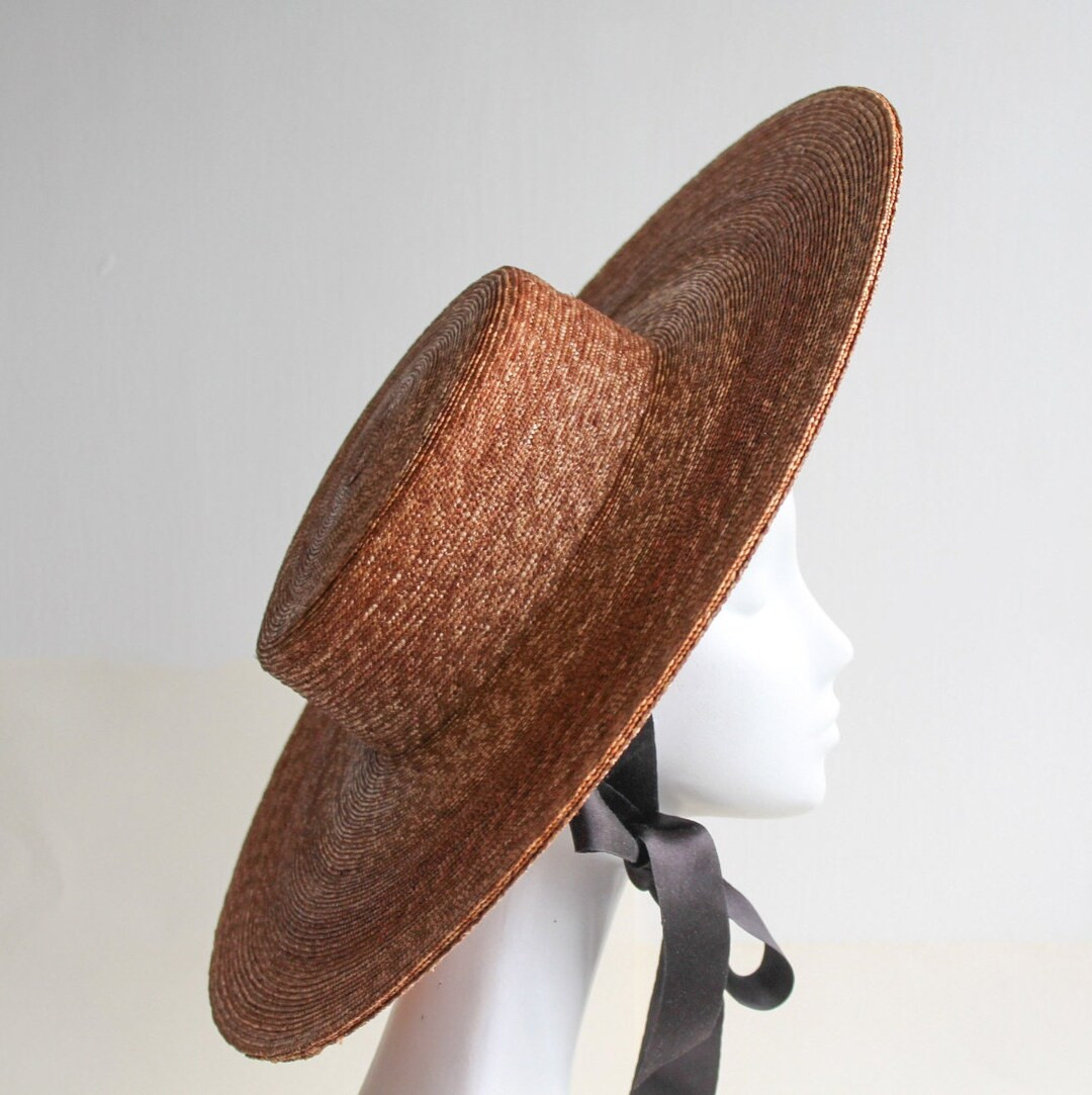 BENTLEY Chestnut Brown Natural Straw Edwardian Boating Hat - Weddings - Royal Ascot - Kentucky De... | Etsy (US)
