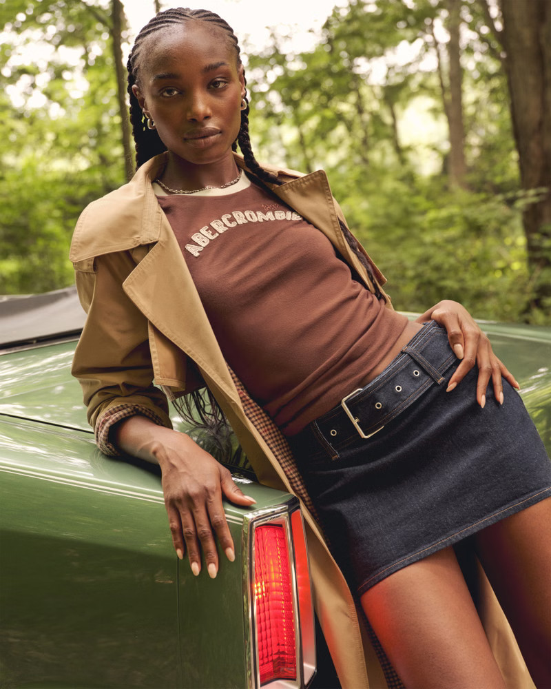 Women's Curve Love Mid Rise Denim Mini Skirt | Women's Bottoms | Abercrombie.com | Abercrombie & Fitch (US)