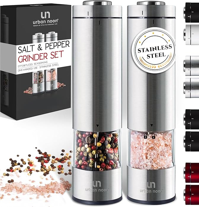 Electric Salt and Pepper Grinder Set - Battery Operated Stainless Steel Mill with Light (2 Mills)... | Amazon (US)