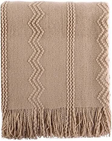 BATTILO HOME Winter Home Decor Tan Throw Blanket with Fringe, Bed Throws Christmas Khaki Throws F... | Amazon (US)