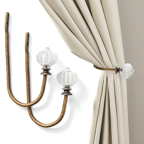 Vintage Curtain Holdbacks 2Pcs - Pumpkin Shaped, Metal Curtain Side Holders for Wall, Small Drapes Pull Backs Hook, Window Drapery Tie Backs Wall Mounted, Curtain Hardware Accessories | Amazon (US)