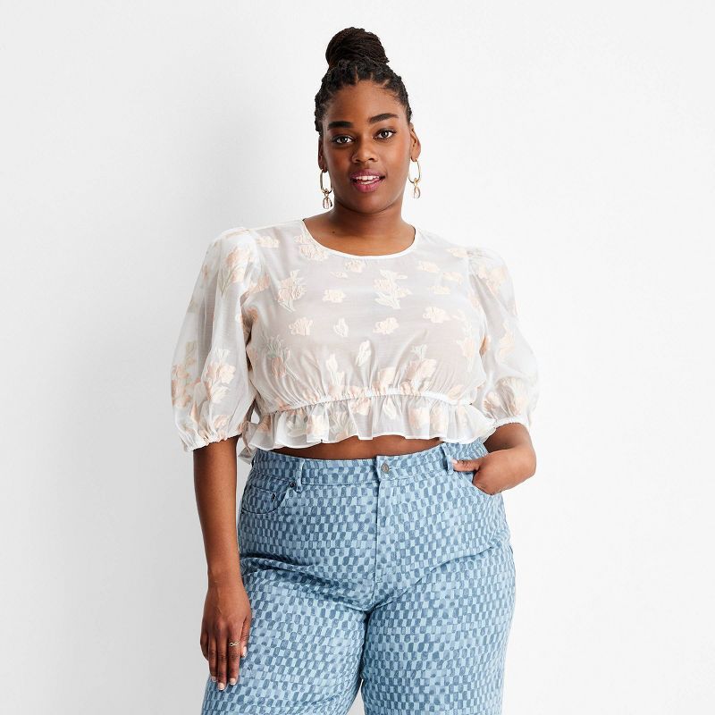 Women's 3/4 Sleeve Cropped Lace Top - Future Collective™ with Gabriella Karefa-Johnson | Target