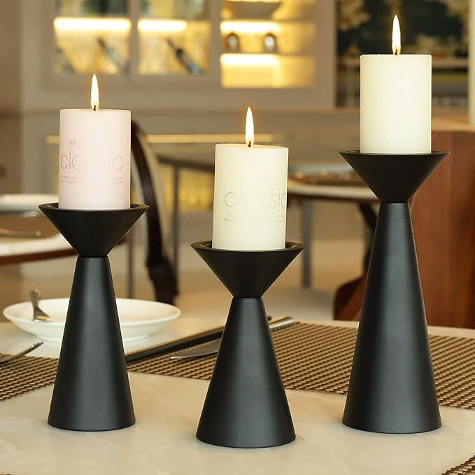 Black Candle Holders Set of 3 - Metal Candle Holders for Pillar Candles - 3 Pillar Candle Holder ... | Amazon (US)