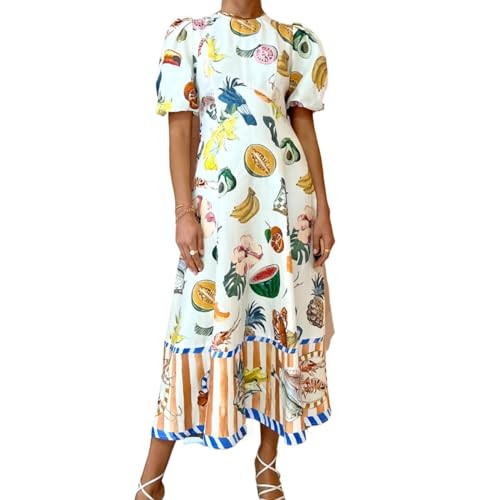 Puff Sleeve Maxi Dress - Women's Summer Graffiti Y2k Vintage Boho Tropical Floral Colorful Dress | Amazon (US)