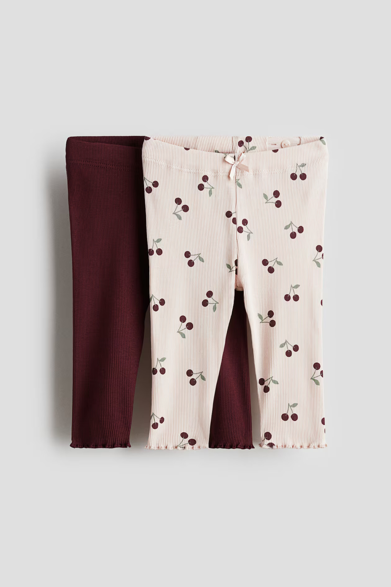 2-pack Ribbed Cotton Leggings - Light pink/cherries - Kids | H&M US | H&M (US + CA)