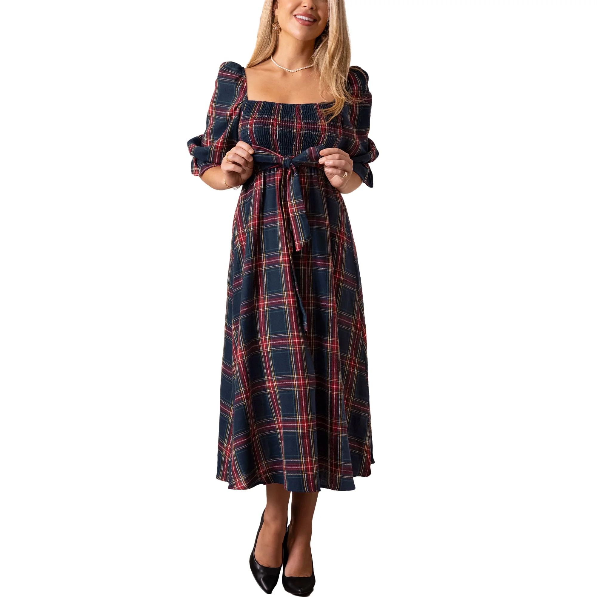 Cupshe Women's Elegant Square Neck Trumpet Sleeves Self-Tie Sash Belt Maxi Dress | Walmart (US)