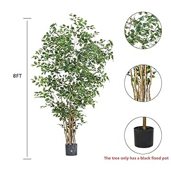 Artificial Ficus Tree Indoor 8ft, Large Potted Faux Tree with Realistic Silk Leaves & Trunk for H... | Amazon (US)