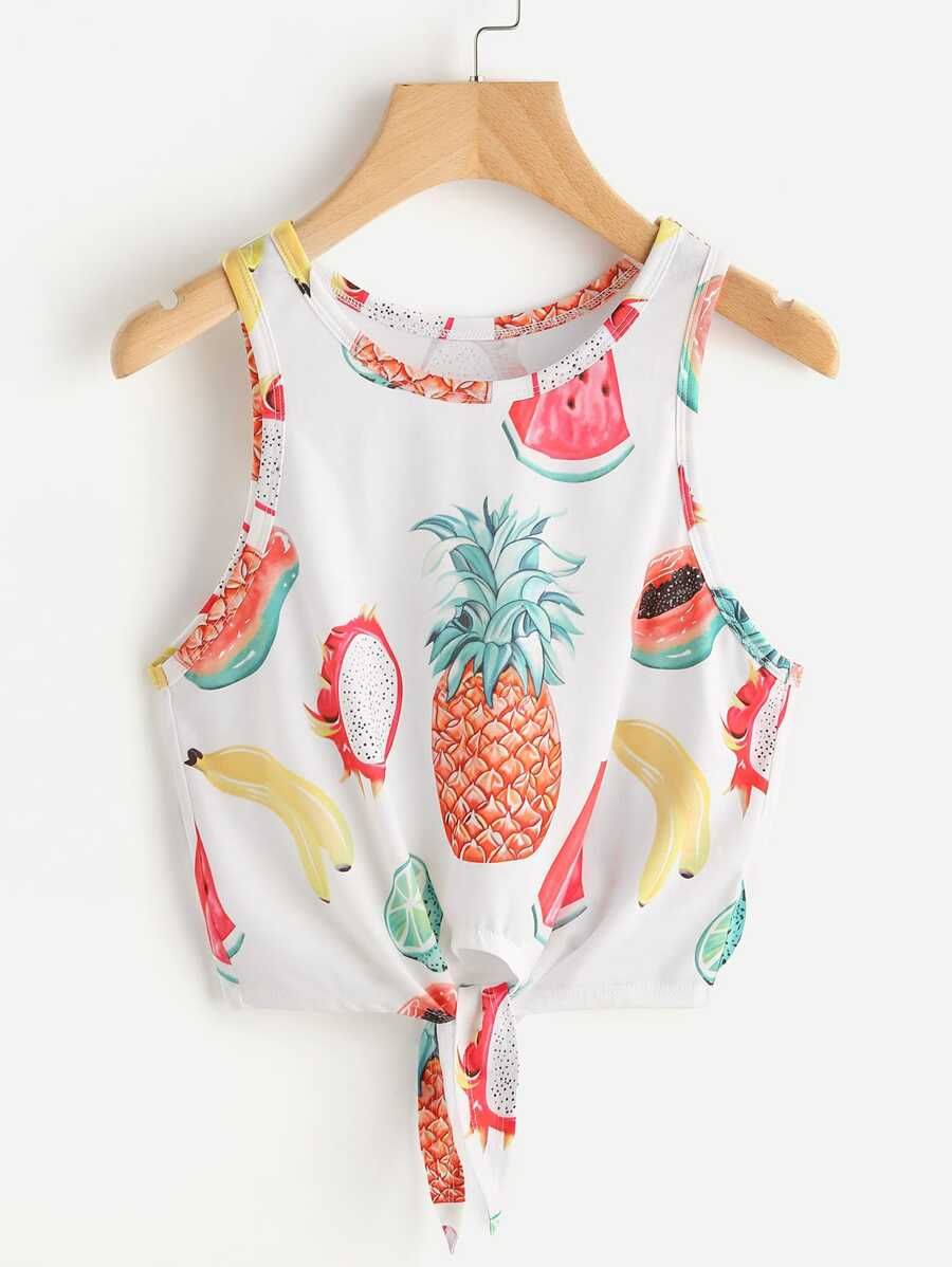 Fruit Print Knot Front Tank Top | SHEIN