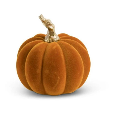 K&K Interiors 3.5in Orange Velvet Pumpkin w/Twisted Gold Stem | Scheels
