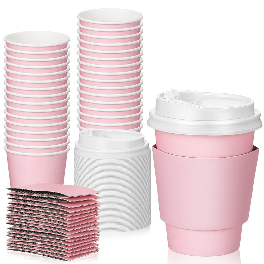 Patelai 48 Pcs 12 oz Disposable Coffee Cups with Lids and Sleeves Bulk, Insulated Hot Chocolate P... | Amazon (US)