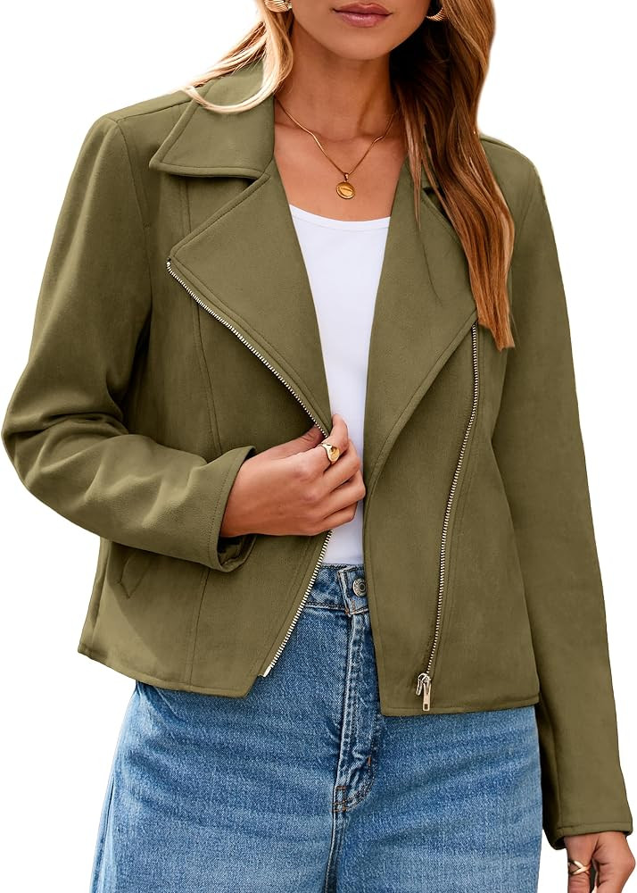 Glamaker Womens Faux Suede Jackets Long Sleeve Casual Cropped Zipper Biker Moto Jacket Fall Winte... | Amazon (US)