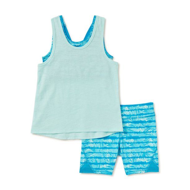 Athletic Works Girls Active Tank Top and Printed Bike Shorts, 2-Piece Active Set, Sizes 4-18 & Pl... | Walmart (US)