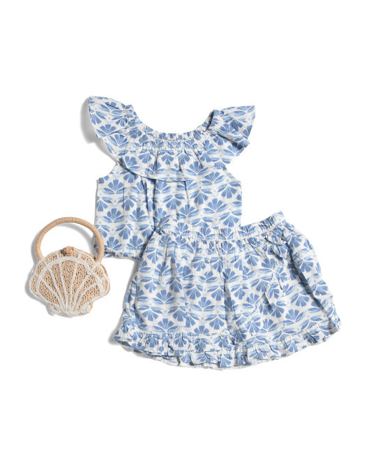 Girls 3pc Linen Blend Top And Skirt Set | TJ Maxx