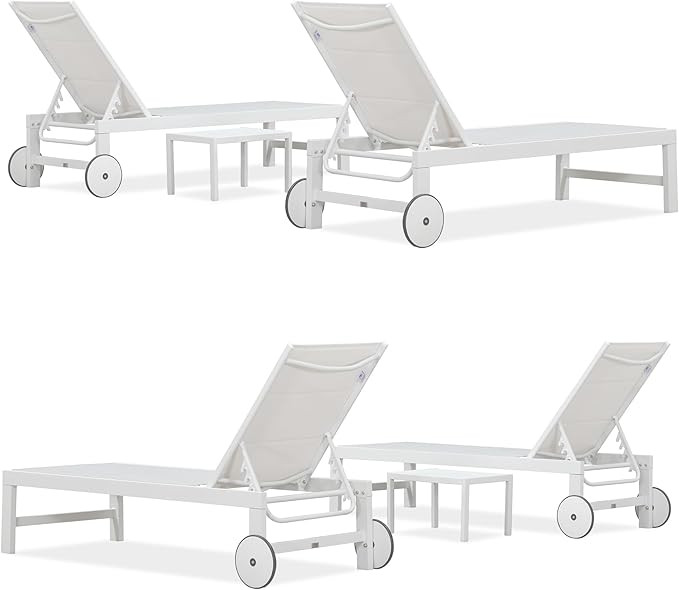 PURPLE LEAF Outdoor Chaise Lounge Staight Legs Adjustable Sunbathing Recliner with Side Table Cre... | Amazon (US)