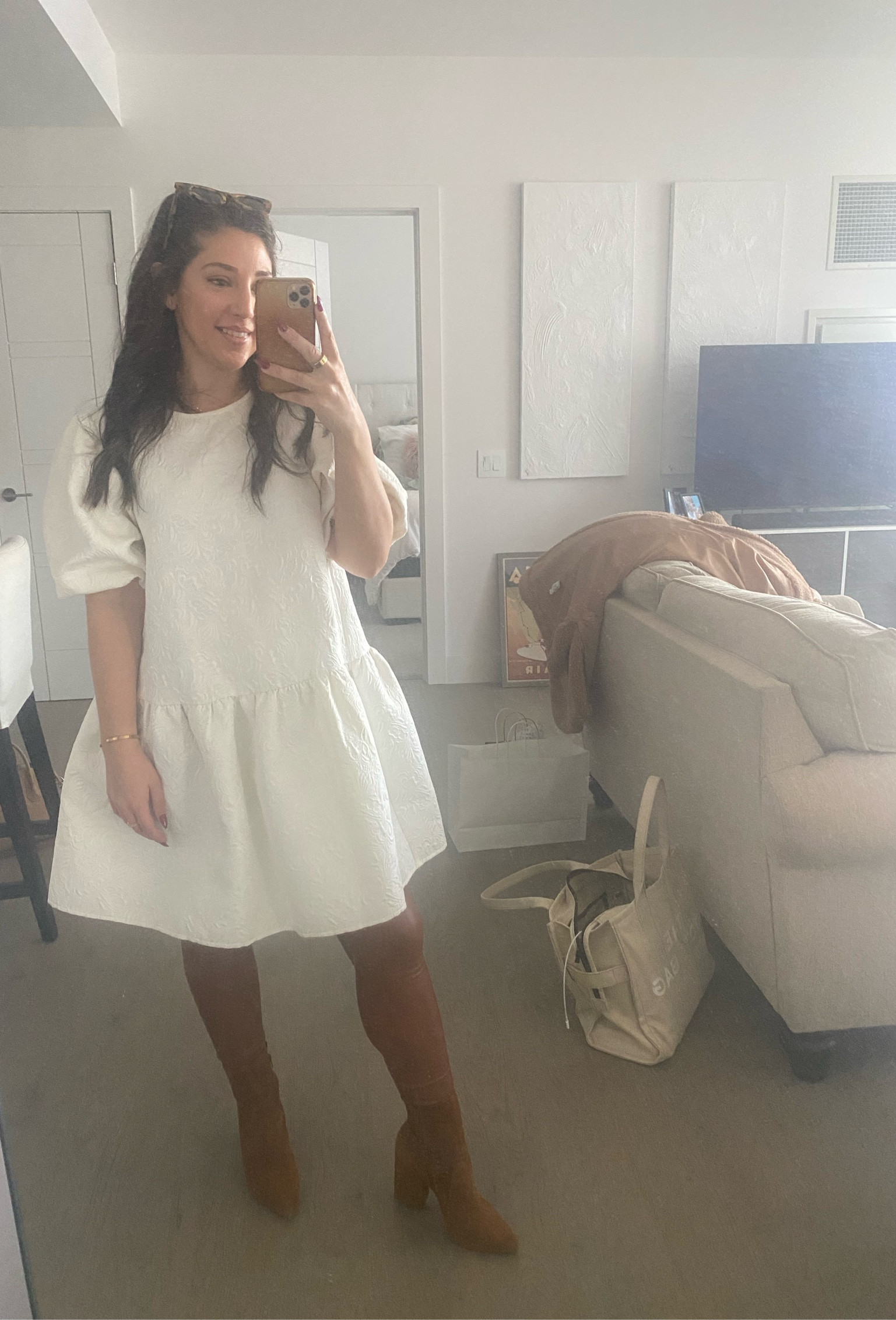 Hope everyone is having a great start to the holiday season! Love brown and white for this time of year. This white puffy sleeve dress is perfectly feminine with a little edge by adding in the brown faux leather leggings and pointy toe boots  

#LTKSeasonal #LTKHoliday #LTKGiftGuide