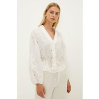 Broderie Button Through Tie Waist Blouse | Debenhams UK