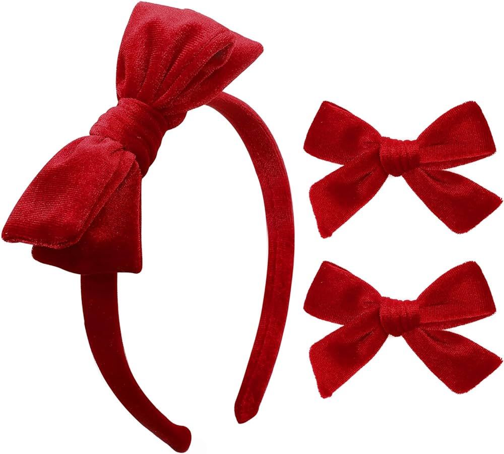 DEEKA Red Velvet Bow Headband & 2 Pcs Velvet Hair Bows Set Velvet Uniform Hair Accessories Hair B... | Amazon (US)