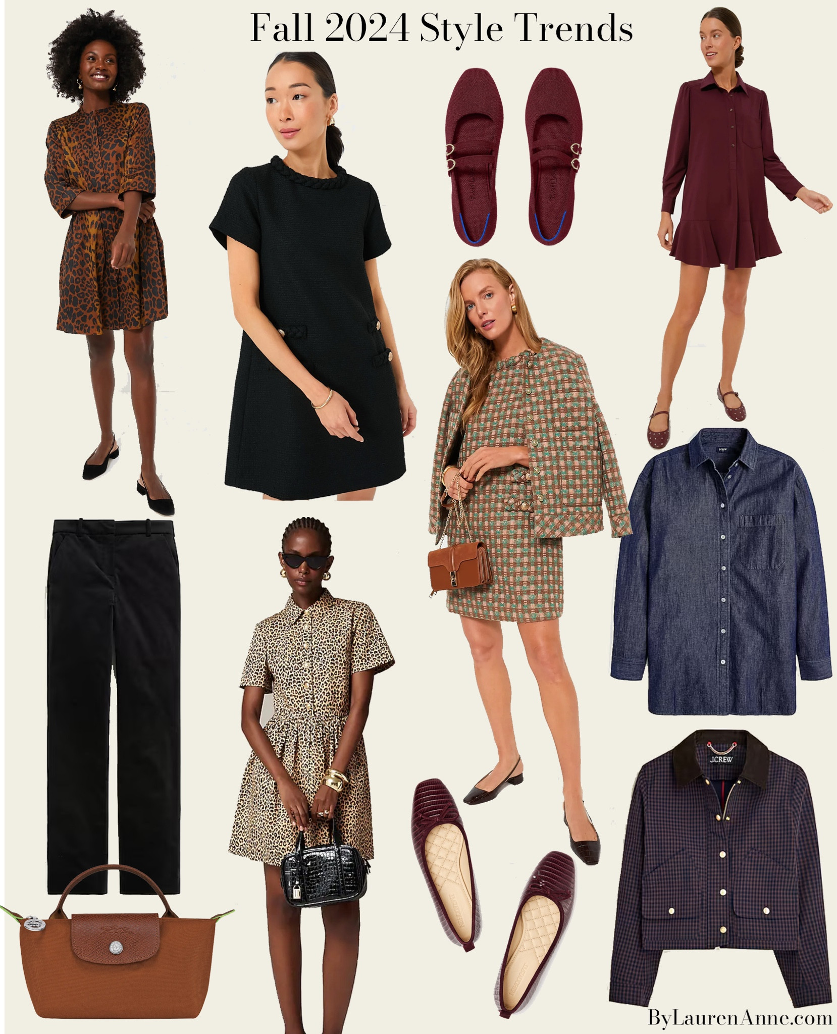 Fall 2024 Style Trends for Classic, Chic Outfits 

• Leopard Print 
• Burgundy and Wine Colors
• Tweed Textures 
• Barn Jackets 
• Chambray 
• Velvet 
• Mini Longchamp Totes 

#LTKFindsUnder50 #LTKStyleTip #LTKFindsUnder100
